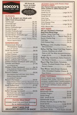 rocco's burgers|rocco's kenvil menu.